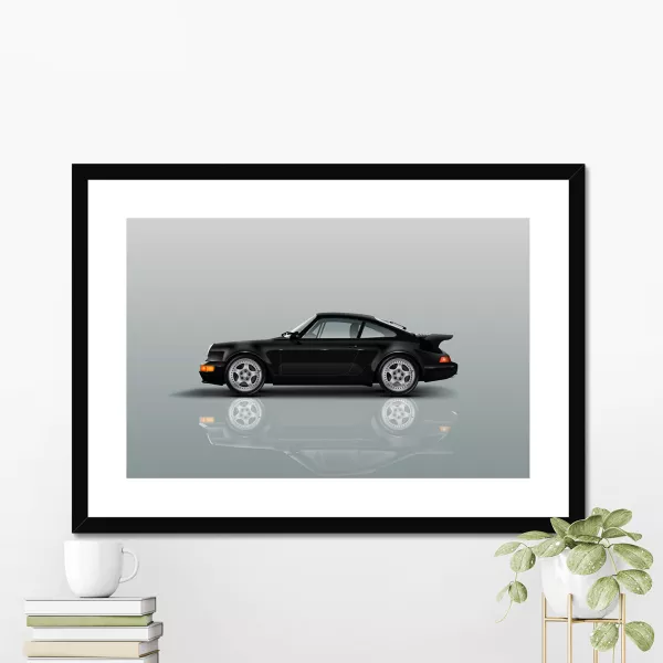 Porsche Turbo Art print (Black on grey)